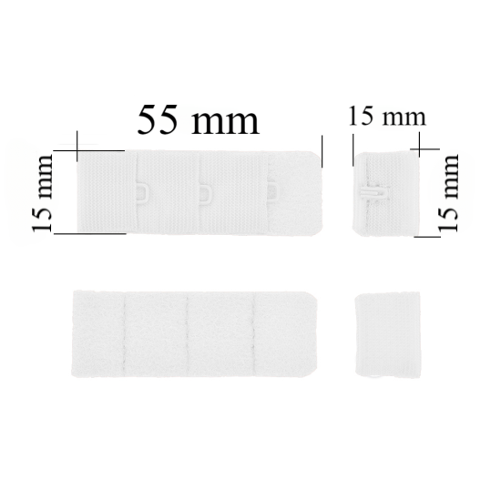 Zapięcie z haczykami 3x1 do biustonosza 15 mm Białe 10000 szt.