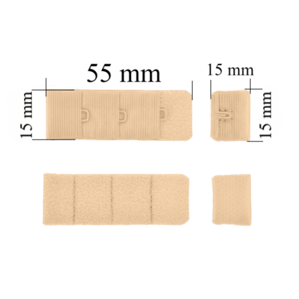 Bra hook & eye back closure 3x1 15 mm Beige 500 pcs