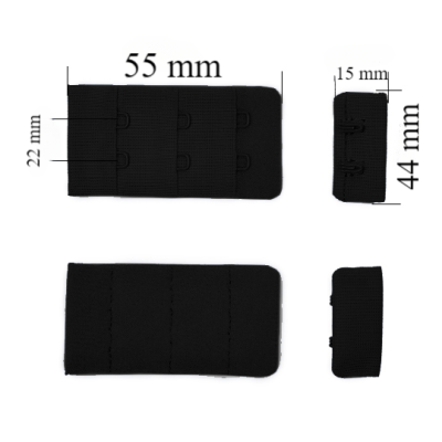 Verschluss mit Haken 3x2 für BH 44 mm Schwarz 10000 Stk