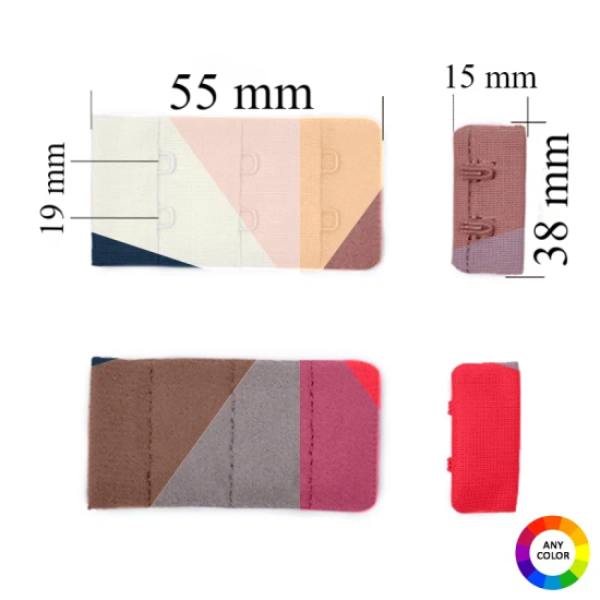 Zapięcie do biustonosza 3x2 38 mm w kolorze dopasowanym do tkaniny - 1000 sztuk.