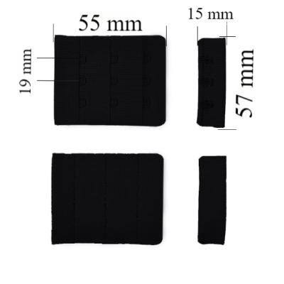 Verschluss mit Haken 3x3 für BH 57 mm Schwarz 1000 Stk