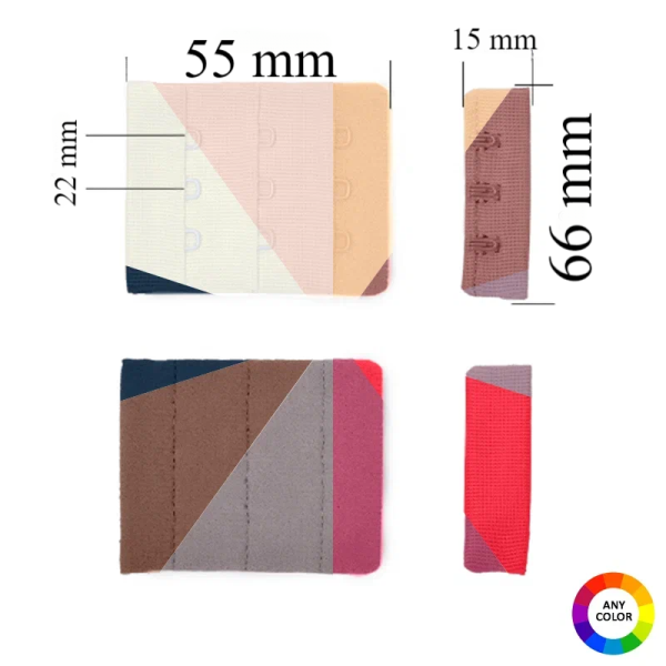 Zapięcie do biustonosza 3x3 66 mm w kolorze dopasowanym do tkaniny - 1000 sztuk.