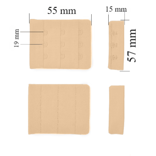 Chiusura posteriore con gancio e occhiello per reggiseno 3x3 57 mm Beige 500 pz