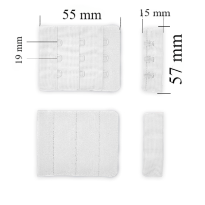 Verschluss mit Haken 3x3 für BH 57 mm Weiß 1000 Stk