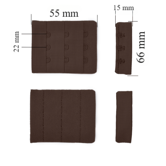 Verschluss mit Haken 3x3 für BH 66 mm Schokoladenbraun 500 Stk