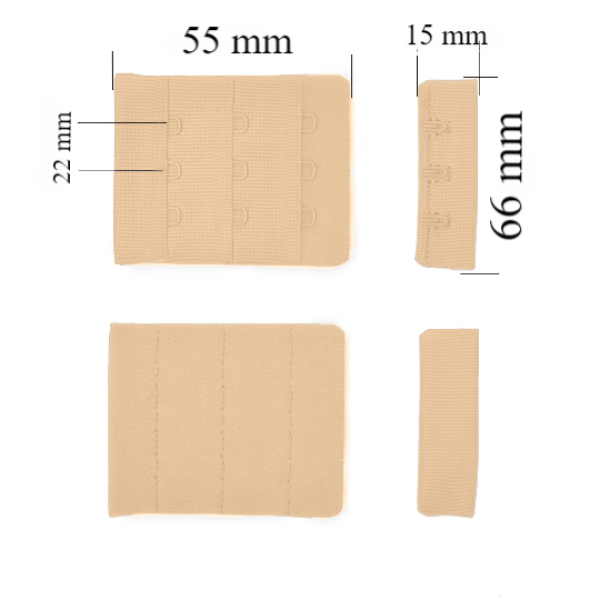 Chiusura posteriore con gancio e occhiello per reggiseno 3x3 66 mm Beige 500 pz