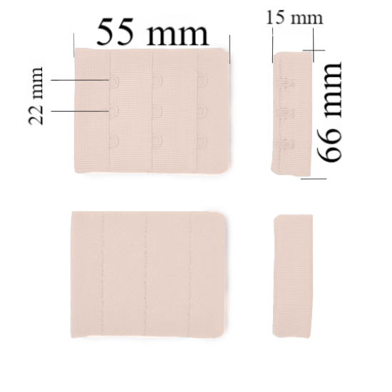 Bra hook & eye back closure 3x3 66 mm Silver Peony 500 pcs