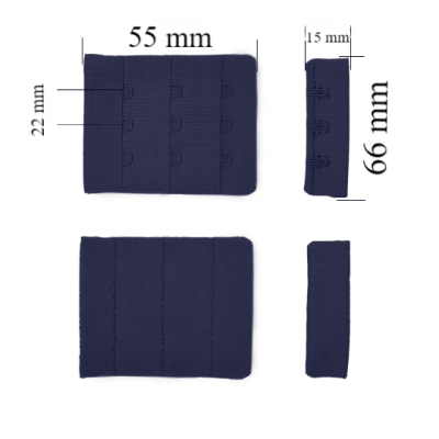 Chiusura posteriore con gancio e occhiello per reggiseno 3x3 66 mm Blu scuro 500 pz.