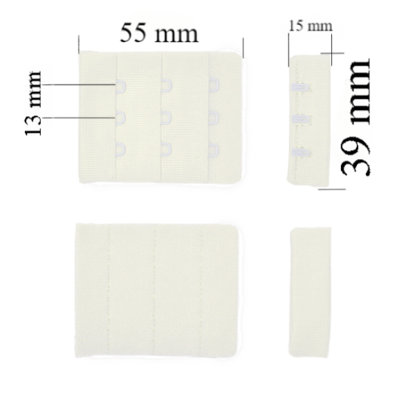 Chiusura con gancetti 3x3 per reggiseno 39 mm Bianco crepuscolo 500 pz