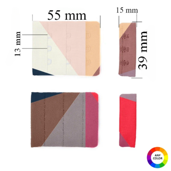 Chiusura per reggiseno 3x3 39 mm con colorazione abbinata al tessuto - 1000 pezzi.
