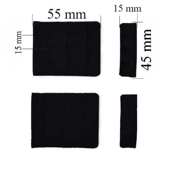 Zapięcie z haczykami 3x3 do biustonosza 45 mm Czarny 1000 szt.