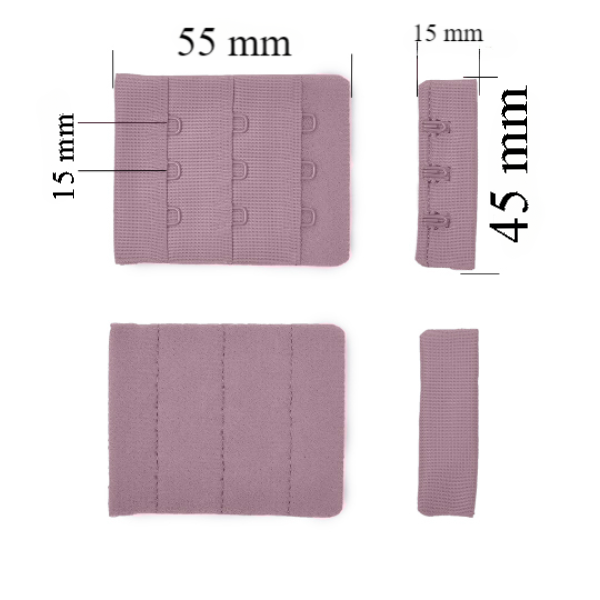 Chiusura posteriore con gancio e occhiello per reggiseno 3x3 45 mm Sea fog 500 pz.