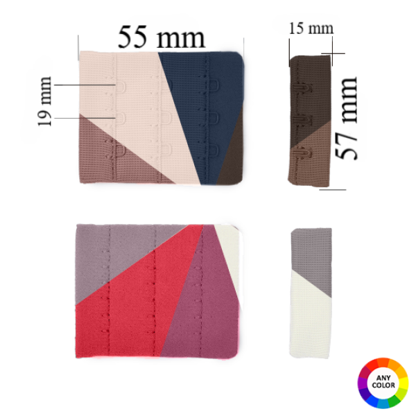 Zapięcie do biustonosza 3x3 57 mm w kolorze dopasowanym do tkaniny - 1000 sztuk.