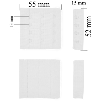 Verschluss mit Haken 3x4 für BH 52 mm Weiß 10000 Stk
