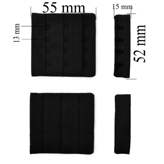 Verschluss mit Haken 3x4 für BH 52 mm Schwarz 1000 Stk
