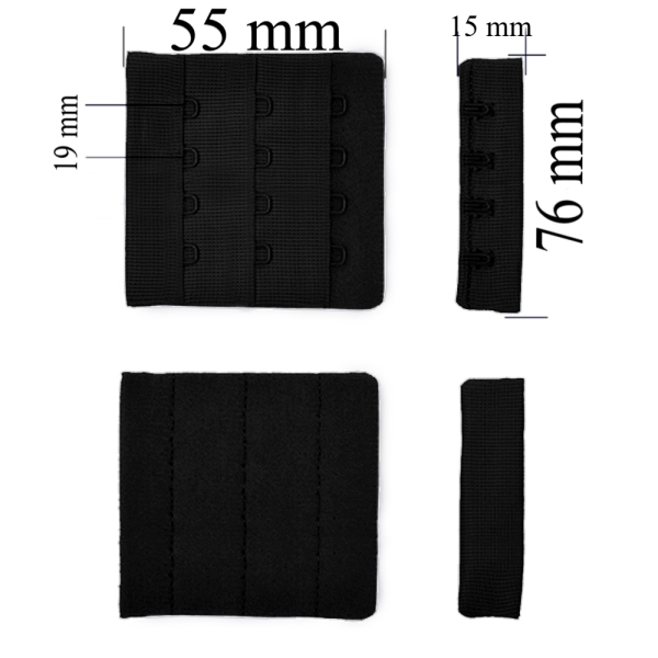 Cierre para sujetador 3x4 76 mm Negro 1000 ud
