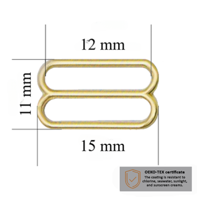BH schieber für Bademode 12 mm in der Farbe Helles Gold 1000 stk  - Zertifiziert für Salzbeständigkeit