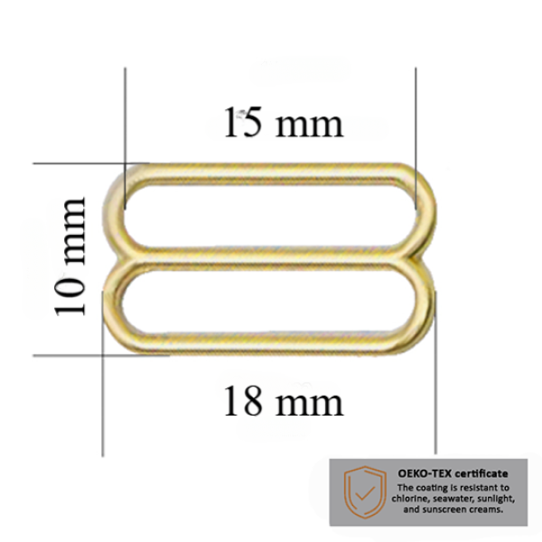 BH schieber für Bademode 15 mm in der Farbe Helles Gold 1000 stk  - Zertifiziert für Salzbeständigkeit