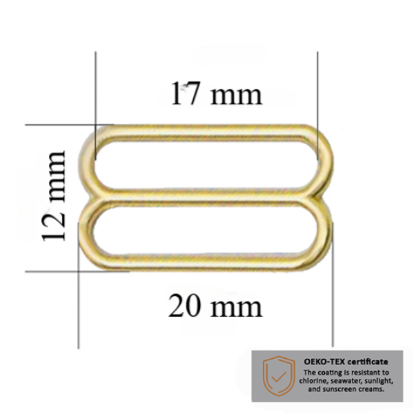 BH schieber für Bademode 17 mm in der Farbe Helles Gold 1000 stk  - Zertifiziert für Salzbeständigkeit