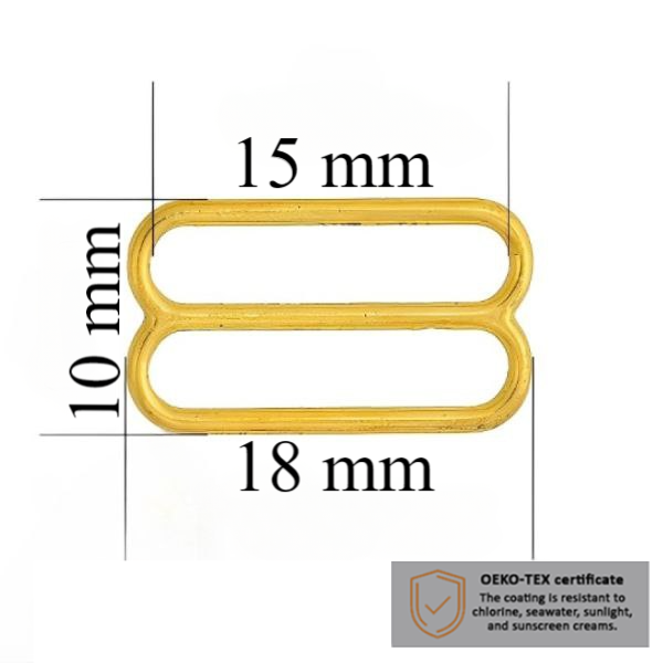 BH schieber für Bademode 15 mm in der Farbe Glänzendes Gold 1000 stk  - Zertifiziert für Salzbeständigkeit
