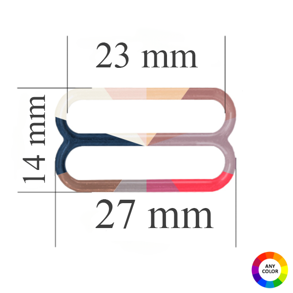 Regulatori bretelēm 23 mm ar krāsu, kas atbilst auduma krāsai - 10000 gabali.