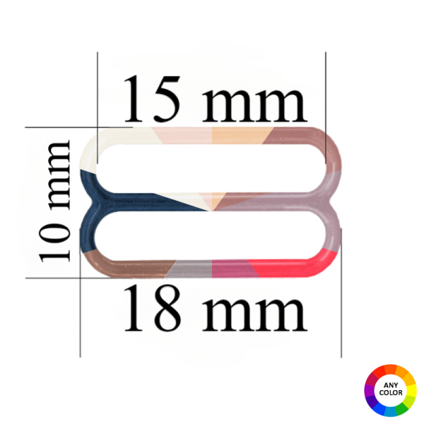 Regulatori bretelēm 15 mm ar krāsu, kas atbilst auduma tonim - 10000 gabali.