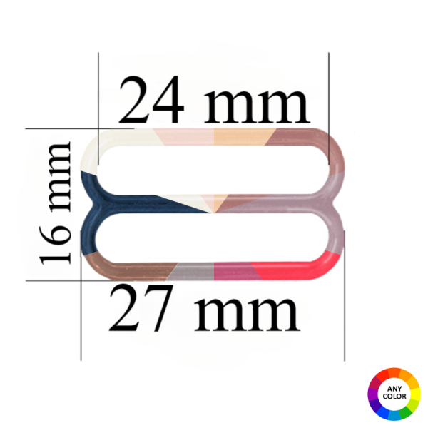 Regulatori bretelēm 24 mm ar krāsu, kas atbilst auduma krāsai - 10000 gabali.