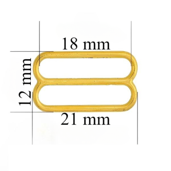 Regulador metálico para tirante de lencería 18 mm Oro brillantes 1000 ud Regulador metálico para tirante de lencería 18 mm Oro brillantes 1000 ud