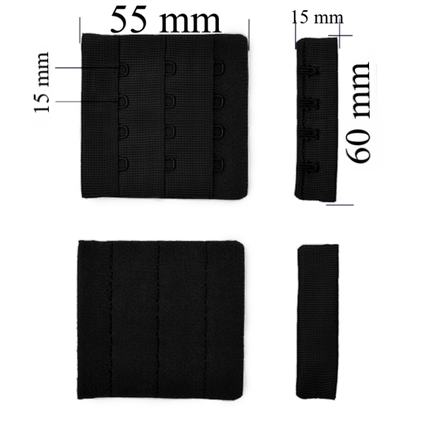 Chiusura posteriore con gancio e occhiello per reggiseno 3x4 60 mm Nero 1000 pz