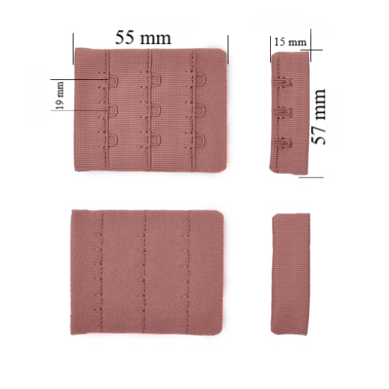 Zapięcie z haczykami 3x3 do biustonosza 57 mm Kawaowo-różowy 500 szt.