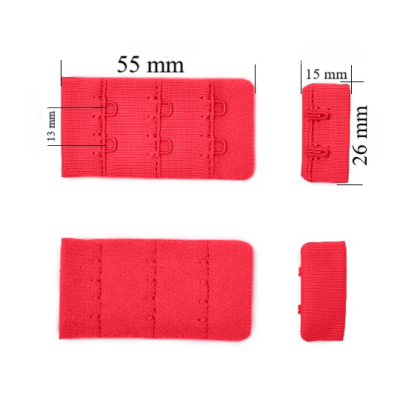 Verschluss mit Haken 3x2 für BH 26 mm Rot 500 Stk