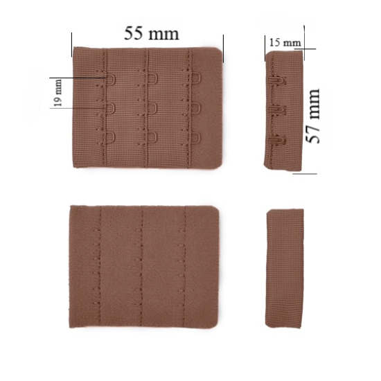 Chiusura posteriore con gancio e occhiello per reggiseno 3x3 57 mm Peppercorn 500 pz.