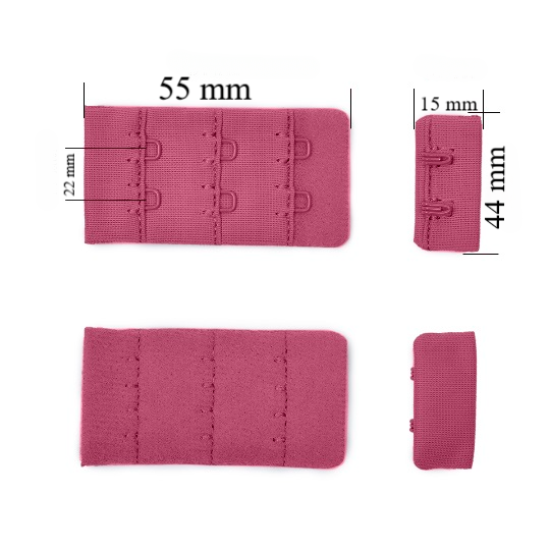 Bra hook & eye back closure 3x2 44 mm Pink ruby 500 pcs