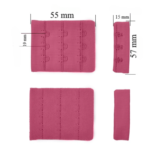 Verschluss mit Haken 3x3 für BH 57 mm Pink Rubin 500 Stk