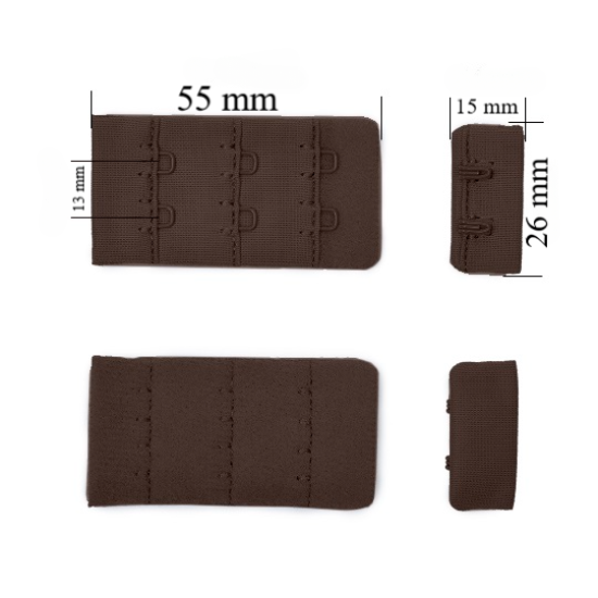 Verschluss mit Haken 3x2 für BH 26 mm Schokoladenbraun 500 Stk