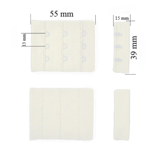 Bra hook & eye back closure 3x3 39 mm Whisper white 500 pcs
