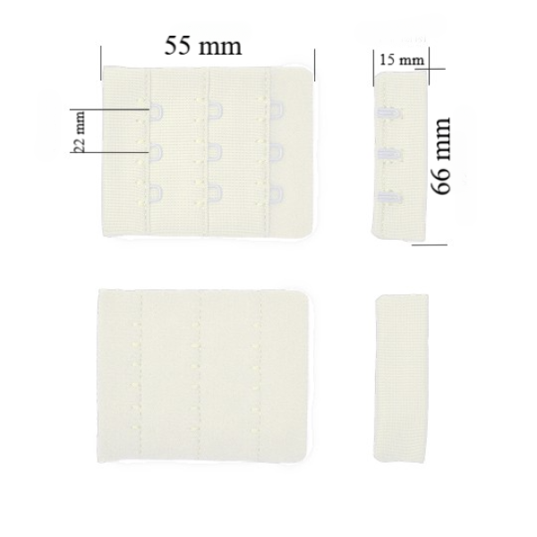 Chiusura con gancetti 3x3 per reggiseno 66 mm Bianco crepuscolo 500 pz