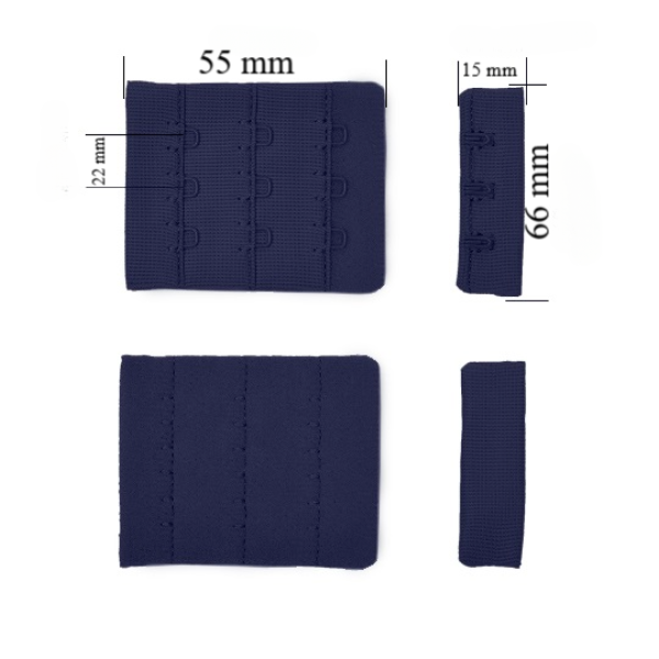 Chiusura posteriore con gancio e occhiello per reggiseno 3x3 66 mm Blu scuro 500 pz.