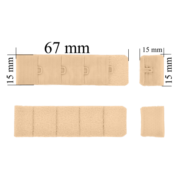 Chiusura posteriore con gancio e occhiello per reggiseno 4x1 15 mm Beige 500 pz