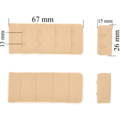 Chiusura posteriore con gancio e occhiello per reggiseno 4x2 26 mm Beige 500 pz