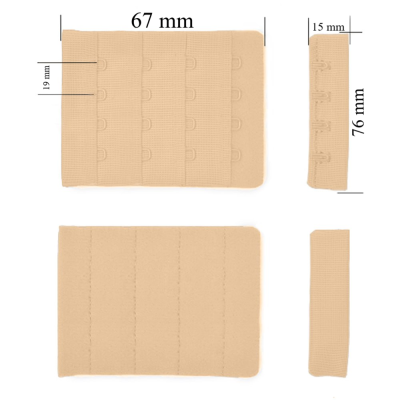 Zapięcie z haczykami 4x4 do biustonosza 76 mm Beżowy 500 szt.