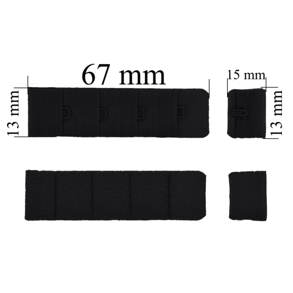 Bra hook & eye back closure 4x1 13 mm Black 1000 pcs