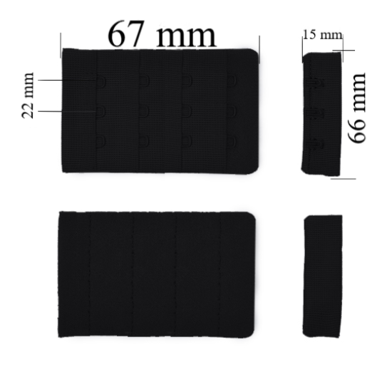 Verschluss mit Haken 4x3 für BH 66 mm Schwarz 1000 Stk