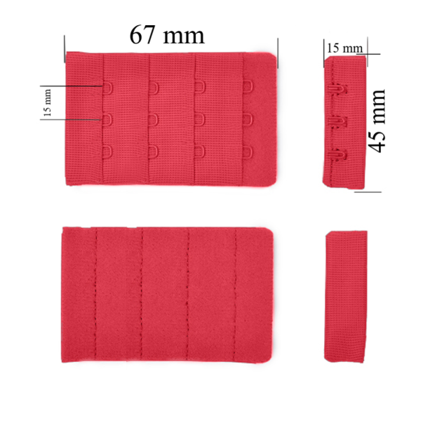 Bra hook & eye back closure 4x3 45 mm Red 500 pcs
