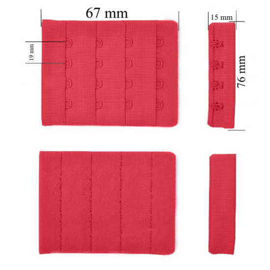 Bra hook & eye back closure 4x4 76 mm Red 500 pcs