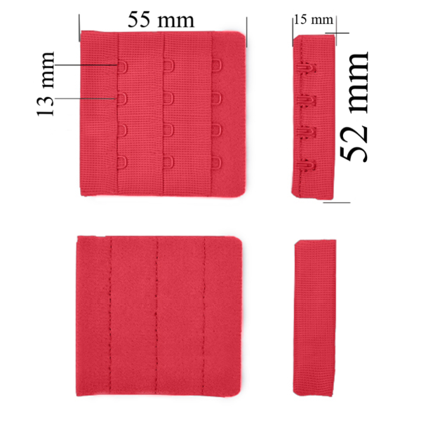 Chiusura posteriore con gancio e occhiello per reggiseno 3x4 52 mm Rosso 500 pz