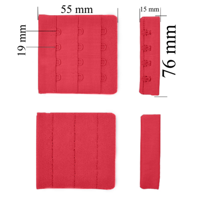 Verschluss mit Haken 3x4 für BH 76 mm Rot 500 Stk