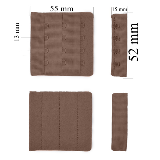 Fermeture à crochet et œillet pour soutien-gorge 3x4 52 mm Peppercorn 500 pcs