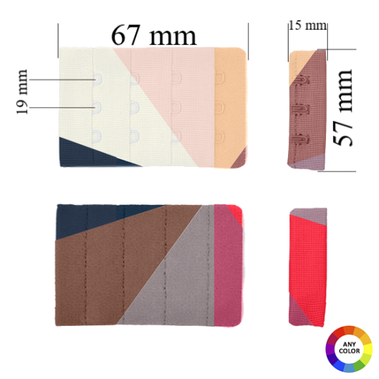 Büstenhalterverschluss 4x3 57 mm in der Farbe des Stoffes - 1000 Stück