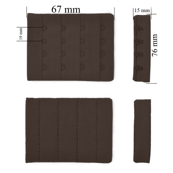 Zapięcie na haczyki 4x4 do biustonosza 76 mm Czekoladowo-brązowe 500 szt.